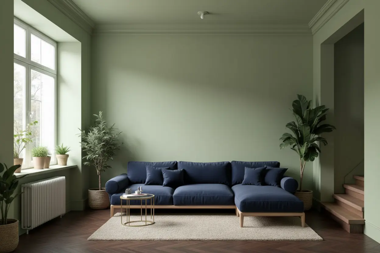 Vardagsrum efter AI-homestyling med nya färger