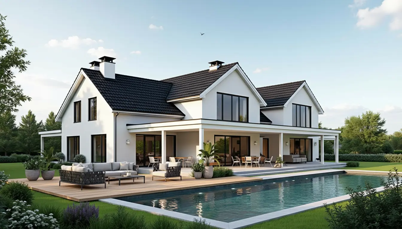 Villa efter redigering med terrass och pool